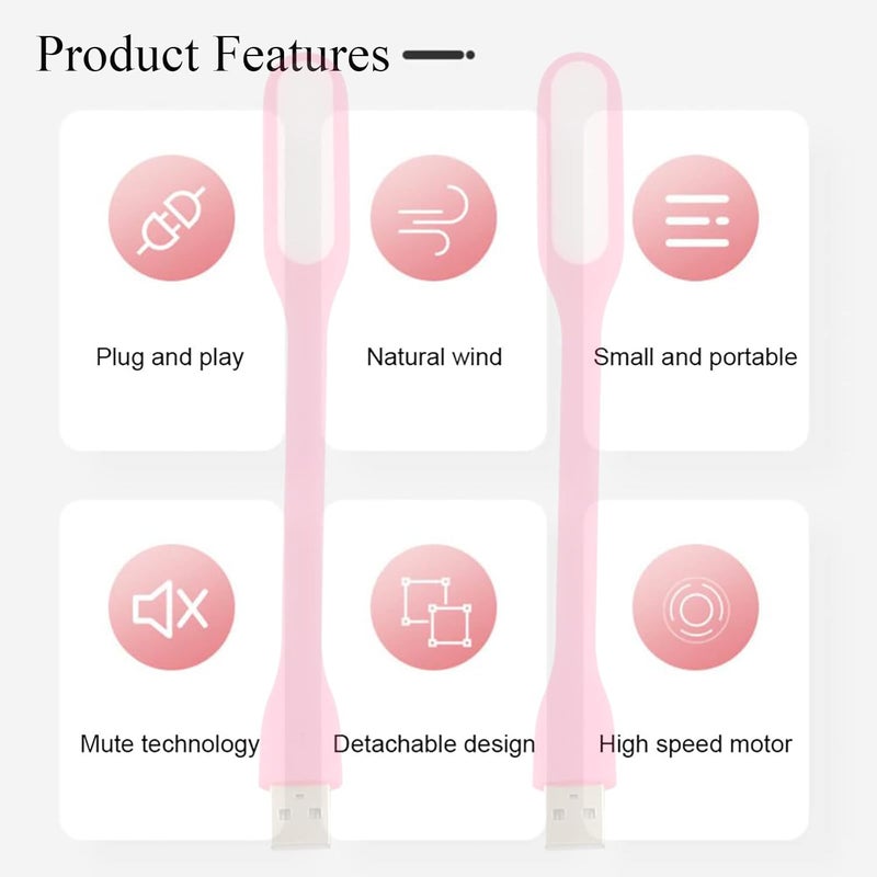 Soseelnee Mini Flexible Light, Portable USB Led Reading Night Lamp for PC Laptop Computer Notebook Power Bank - 2 Pack (Pink) - Image 5